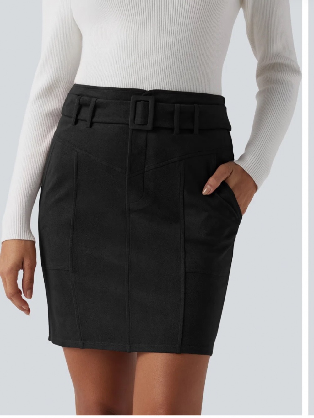 Halara (NWT) High Waisted Belted Bodycon Faux Suede Mini Skirt